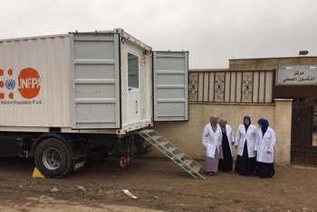 Une unité de distribution mobile de l'UNFPA à Mossoul, en Iraq, pour répondre aux besoins de soins de santé des femmes et des filles. Photo UNFPA