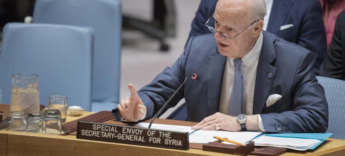 El enviado especial de la ONU para Siria, Staffan de Mistura, en el Consejo de Seguridad. Foto de archivo: ONU/Manuel Elías