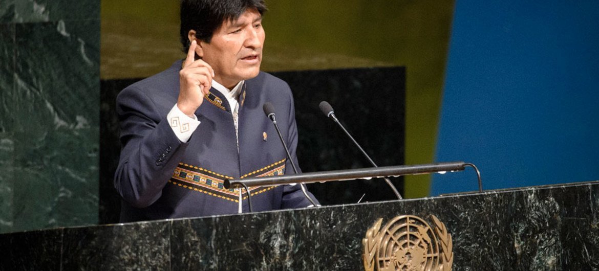 President Evo Morales Ayma of Bolivia, addresses the General Assembly high-level event to mark the tenth anniversary of the adoption of the United Nations Declaration on the Rights of Indigenous Peoples.