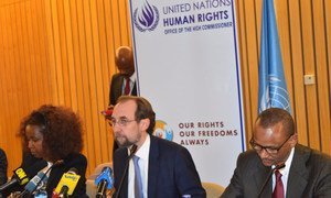 High Commissioner for Human Rights Zeid Ra’ad Al Hussein (centre) addresses a press conference in Addis Ababa, the capital of Ethiopia.