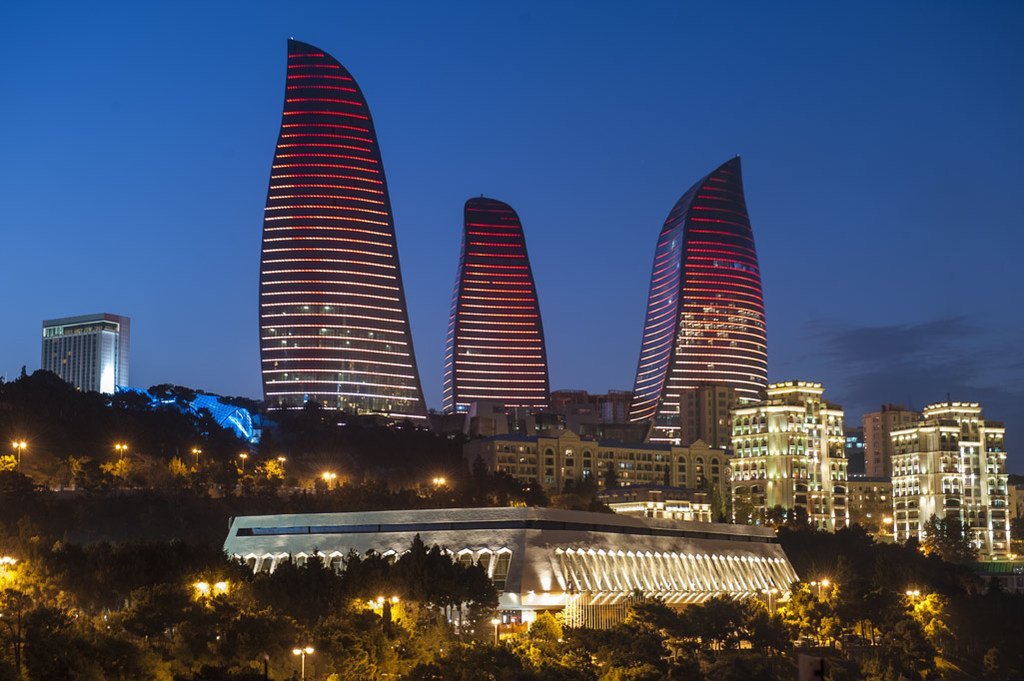 Night time view of Baku, Azerbaijan. 