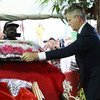 Under-Secretary-General for Peacekeeping Operations Jean-Pierre Lacroix takes part in a ceremony honouring five peacekeepers killed in an attack on their convoy on 8 May 2017 in southeast Central African Republic (CAR).