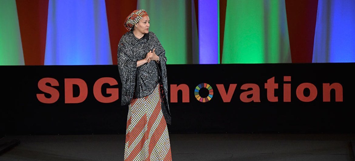 联合国常务副秘书长阿米娜·默罕默德在“创新在实现可持续发展目标上的作用”的高级别活动发表讲话。联合国图片/Evan Schneider