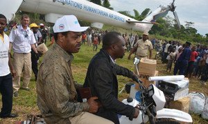 Representatives of the Ministry of Health in the Democratic Republic of the Congo (DRC), WHO and UNICEF arrive at Likati, the epicentre of the Ebola outbreak .