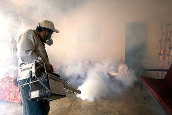 在巴拿马城，灭虫员正在对一所房屋进行熏蒸，以控制蚊子数量。