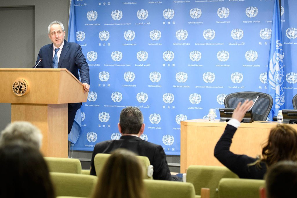 Spokesman Stéphane Dujarric for the UN Secretary-General, reads a statement on the United States decision to withdraw from the Paris Agreement on climate change.