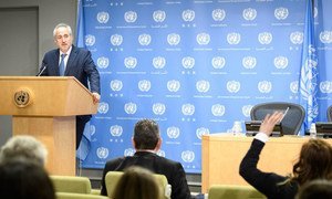 Spokesman Stéphane Dujarric for the UN Secretary-General, reads a statement on the United States decision to withdraw from the Paris Agreement on climate change.