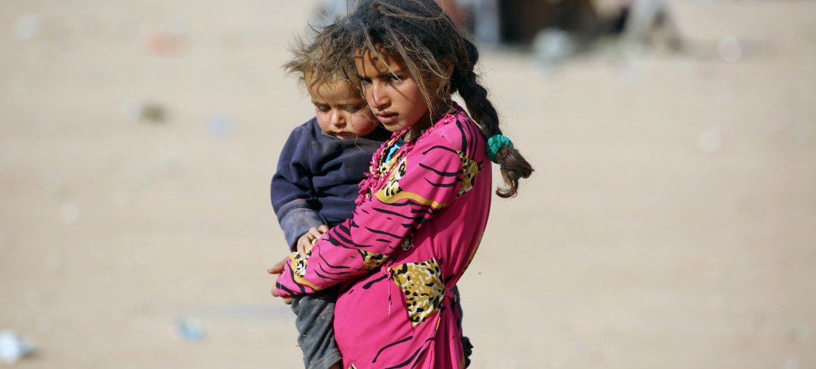 叙利亚阿尔霍尔营地内的儿童（资料图片）。