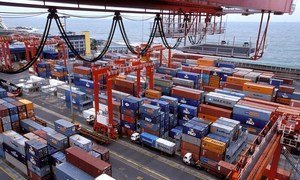 Quay cranes on docks in Sri Lanka. The global economy is critically dependent on the international merchant fleet of carriers and tankers to keep commodities moving swiftly, safely and efficiently.