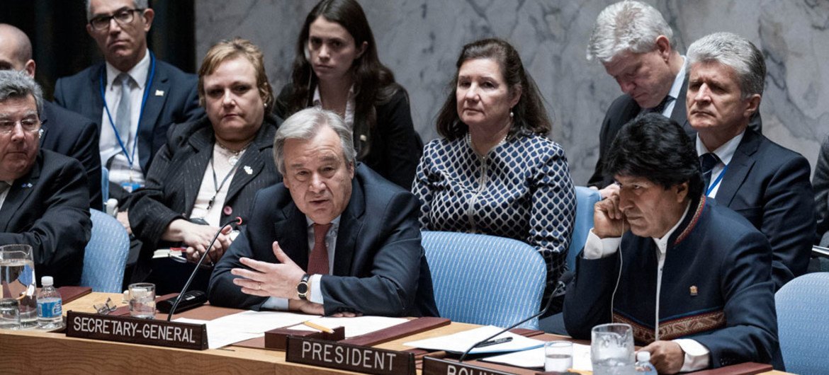 联合国秘书长古特雷斯6月6日在安理会针对预防性外交和跨国界水域的会议上发言。