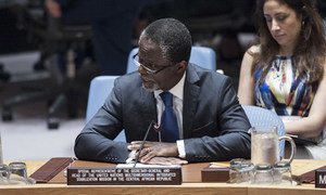 Le Représentant spécial du Secrétaire général pour la République centrafricaine, Parfait Onanga-Anyanga, devant le Conseil de sécurité. Photo ONU/Kim Haughton
