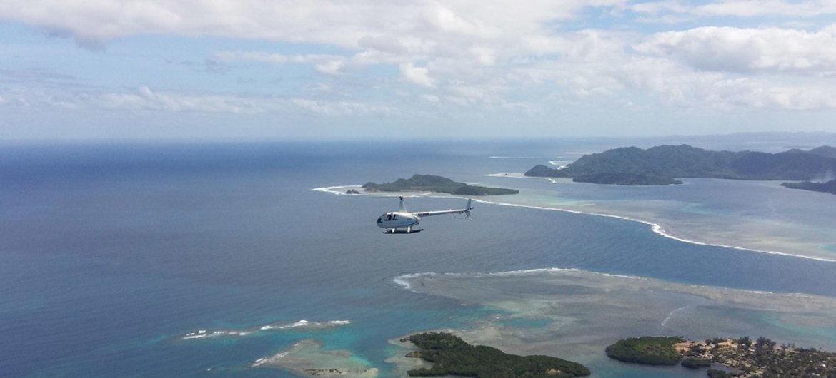 Aerial shot of the island of Efate in the Pacific nation of Vanuatu.