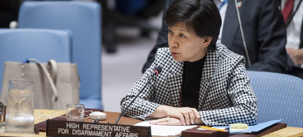 Izumi Nakamitsu, UN High Representative for Disarmament Affairs, addresses the Security Council meeting on the situation in Syria.