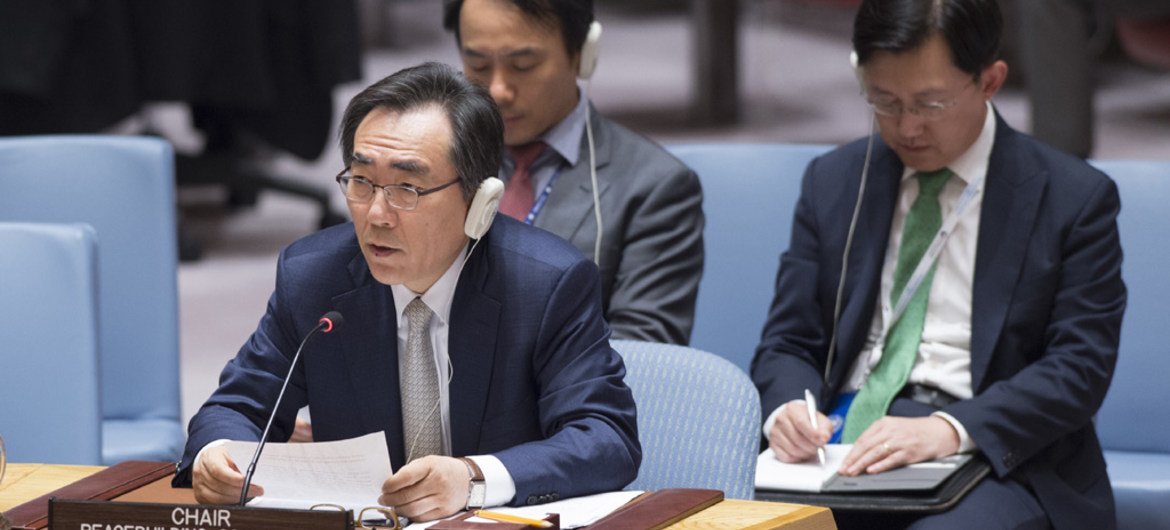 Cho Tae-yul, Permanent Representative of the Republic of Korea to the United Nations and Chair of the Peacebuilding Commission, presents to the Security Council the Commission’s report on its tenth session.