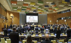 Wide view of the Trusteeship Council Chamber during the minute of silence at the opening of the High-Level Debate on Transnational Organized Crime (in observance of the twenty-fifth anniversary of the assassination of Judge Giovanni Falcone)