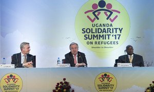 "Solidarity Summit" in Kampala, Uganda. Secretary-General António Guterres (centre) co-chairs the Summit with President Yoweri Kaguta Museveni (right) of Uganda. Also pictured, Filippo Grandi, UN High Commissioner for Refugees.