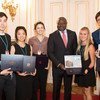 Lassina Zerbo, the Executive Secretary of the CTBTO, with young people attending the Science and Technology 2017 Conference in Vienna, Austria.