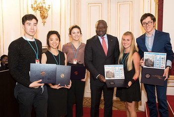 Lassina Zerbo, the Executive Secretary of the CTBTO, with young people attending the Science and Technology 2017 Conference in Vienna, Austria.