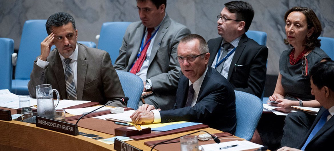 Jeffrey Feltman, Under-Secretary-General for Political Affairs, briefs the Security Council on the Joint Comprehensive Plan of Action.