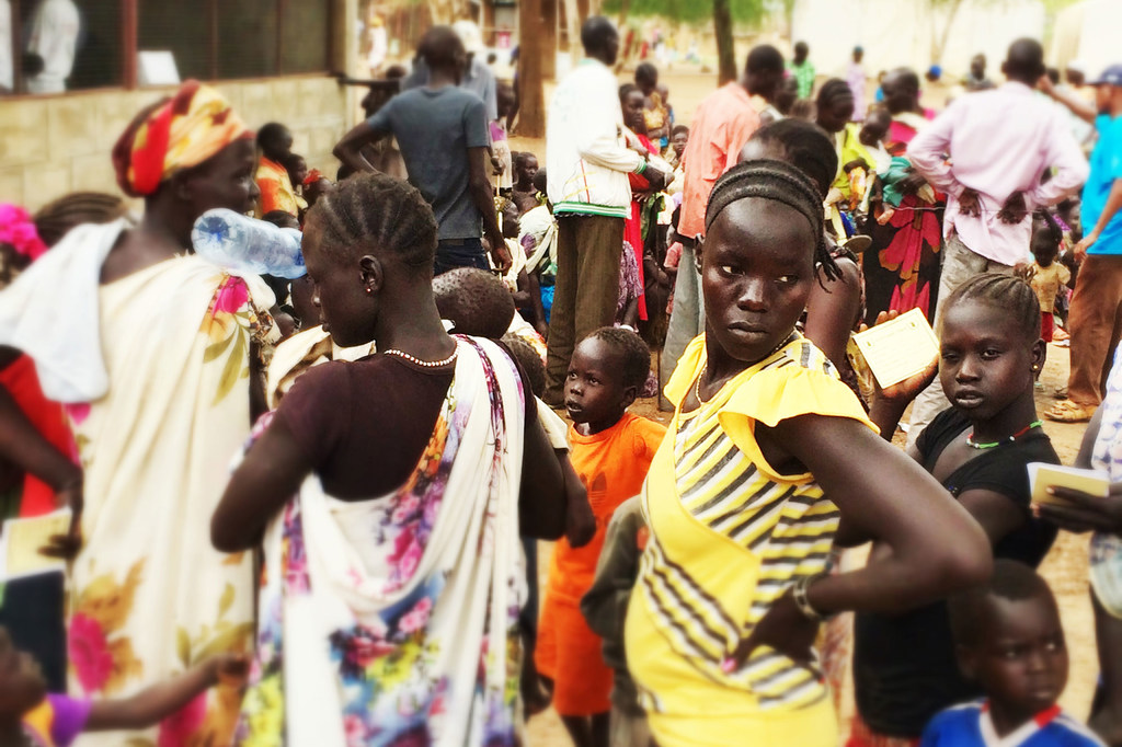 Des femmes et des enfants font la queue dans un site d'enregistrement à Pagak, dans l'Etat du Nil Supérieur, au Soudan du Sud (photo d'archives).