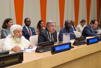 Le Secrétaire général des Nations Unies, António Guterres, s'exprime lors du lancement du Plan d’action sur le rôle des chefs religieux pour prévenir l'incitation à la violence qui pourrait conduire à des atrocités.