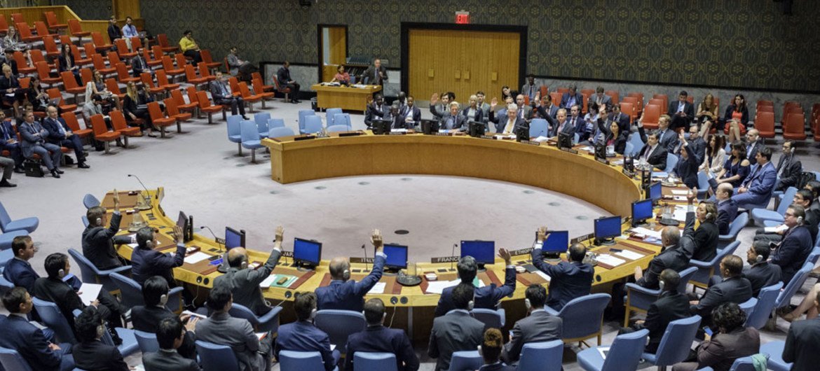 Wide view of the Security Council adopting a resolution extending the mandate of the UN Peacekeeping Force in Cyprus (UNFICYP).