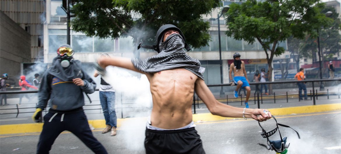 Protesters in La Castellana, a neighborhood in eastern Caracas, Venezuela.
