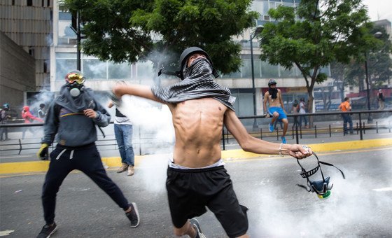 Protesters in La Castellana, a neighborhood in eastern Caracas, Venezuela.