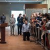 Secretary-General António Guterres speaks to journalists at a press encounter.