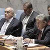 Miroslav Jenca (right), Assistant Secretary-General for Political Affairs, addresses the Security Council on the situation in the Middle East. At his side is Ambassador Abdel Latif Aboulatta, Permanent Representative of Egypt to the UN and President of th