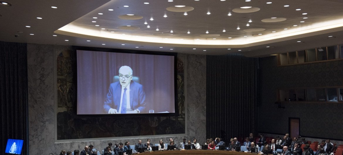 Ghassan Salamé, representante especial de la ONU para Libia, informa desde Trípoli al Consejo de Seguridad. 
