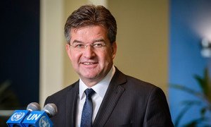Miroslav Lajčák, the President of the 72nd session of the General Assembly, briefs journalists following his election in May 2017.