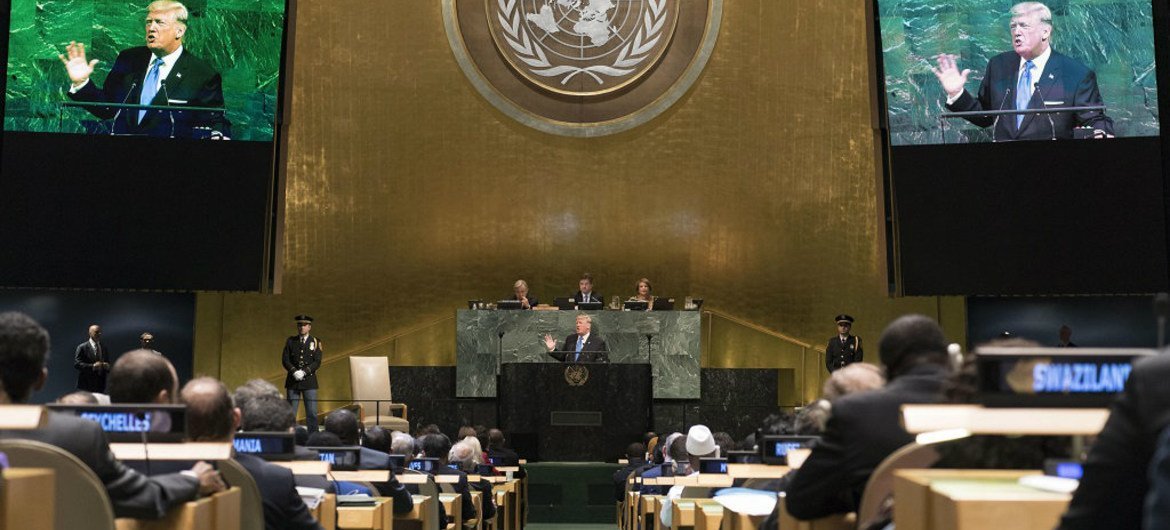 الرئيس الأميركي دونالد ترامب يلقي خطابا أمام الجمعية العامة للأمم المتحدة.