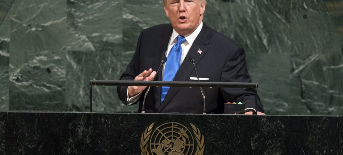 美国总统特朗普在72届联大一般性辩论中发言。联合国图片/Cia Pak