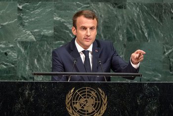 Le Président de la France, Emmanuel Macron, lors du débat général de l'Assemblée générale. Photo ONU/Cia Pak