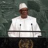 Ibrahim Boubacar Keita, President of Mali, speaks at a podium bearing the United Nations logo during the opening of the 72nd General Assembly in 2017.