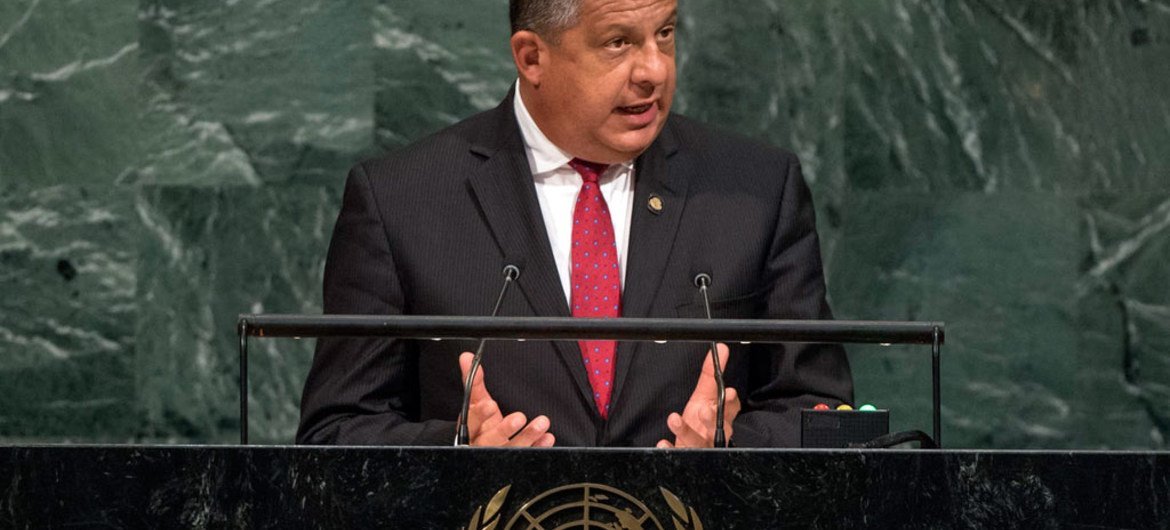 Luis Guillermo Solís, presidente de Costa Rica, en la Asamblea General de la ONU. Foto: ONU/Cia Pak
