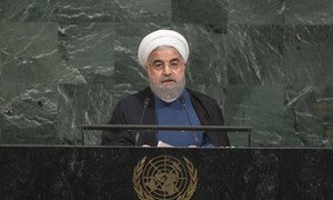 Le Président de la République islamique d'Iran, Hassan Rouhani, lors du débat général de l'Assemblée générale des Nations Unies. Photo ONU/Cia Pak