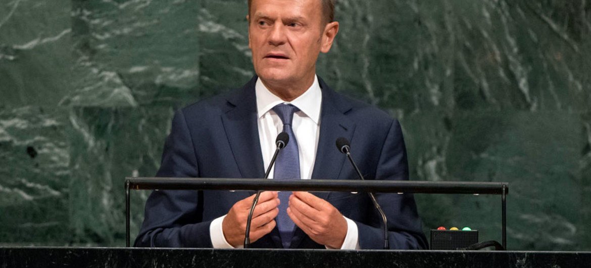 Donald Tusk, Président du Conseil européen de l'Union européenne, s'exrprime lors du débat général de la 72ème session de l'Assemblée générale.
