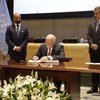 Signing ceremony at UN Headquarters in New York for the Treaty on the Prohibition of Nuclear Weapons, 20 September 2017.