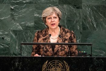 La Première ministre du Royaume-Uni, Theresa May, lors du débat général de l'Assemblée générale des Nations Unies. Photo ONU/Cia Pak