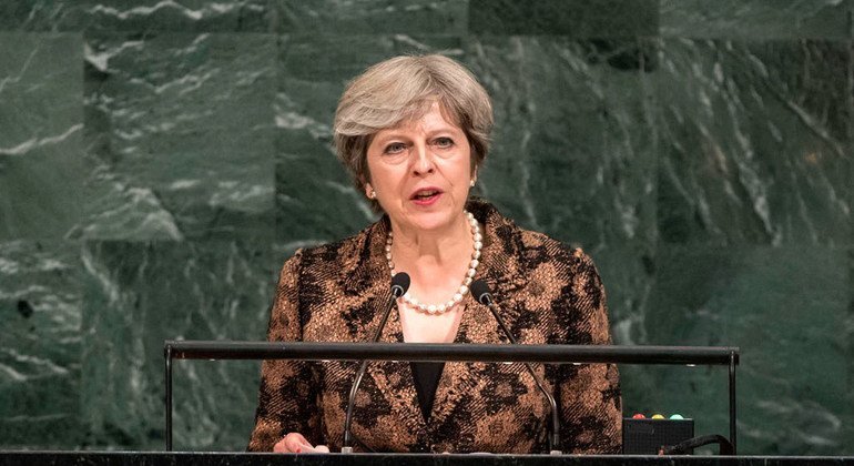 La primera ministra británica, Theresa May, en la Asamblea General de la ONU