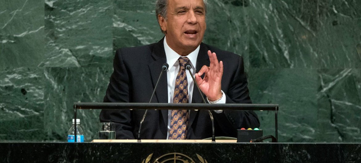 Lenín Moreno Garcés, presidente de Ecuador, en la Asamblea General de la ONU. Foto: ONU/Cia Pak