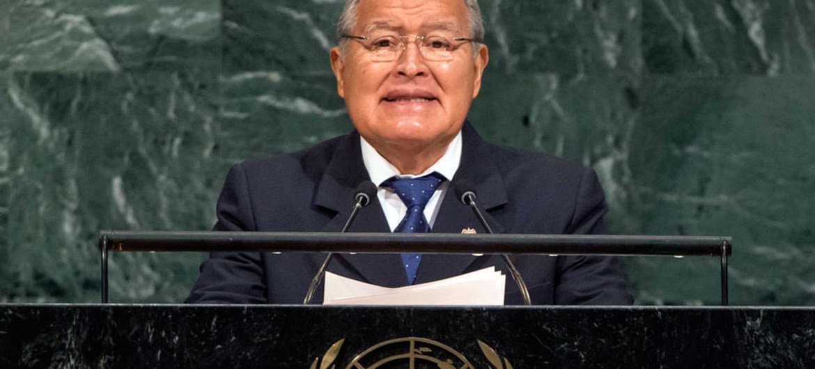 Salvador Sánchez Cerén, presidente de El Salvador, en la Asamblea General de la ONU. Foto: ONU/Cia Pak