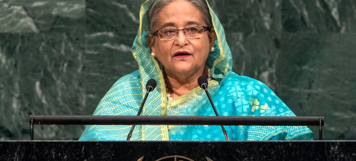 La Première ministre du Bangladesh, Sheikh Hasina, lors du débat général de l'Assemblée générale des Nations Unies. Photo ONU/Cia Pak