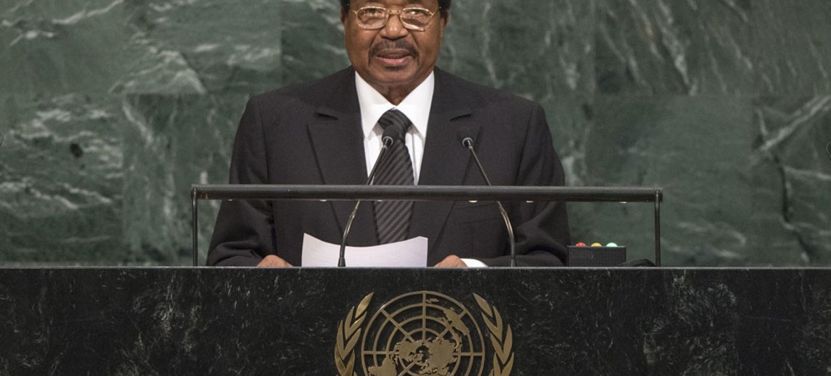 Le Président du Cameroun, Paul Biya, lors du débat général de l'Assemblée générale des Nations Unies. Photo ONU/Cia Pak