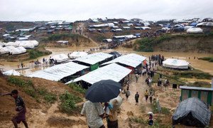 Rohingya refugees navigate their way around the Kutupalong extension site where shelters have been erected on land allocated by the Bangladesh Government.