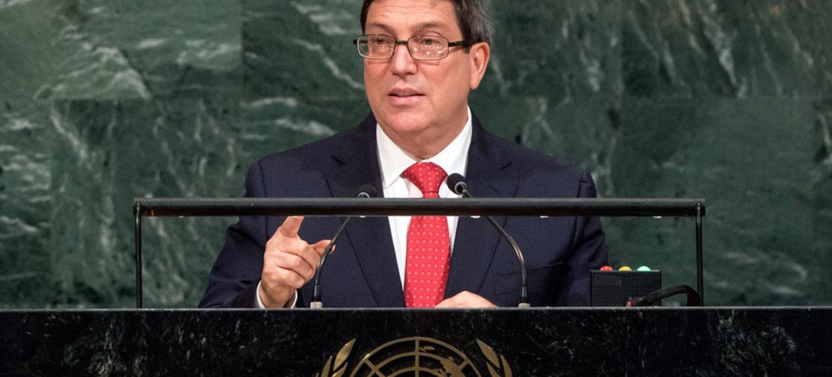古巴外长罗德里格斯（Bruno Rodriguez Parriguez）9月22日在联大一般性辩论上发言。联合国图片/Cia Pak