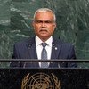 H.E. Mohamed ASIM, Minister for Foreign Affairs of the Maldives, speaks at a podium during the UN General Assembly in New York.