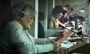 United Nations interpreters provide simultaneous translation for a Security Council meeting (November 2008).